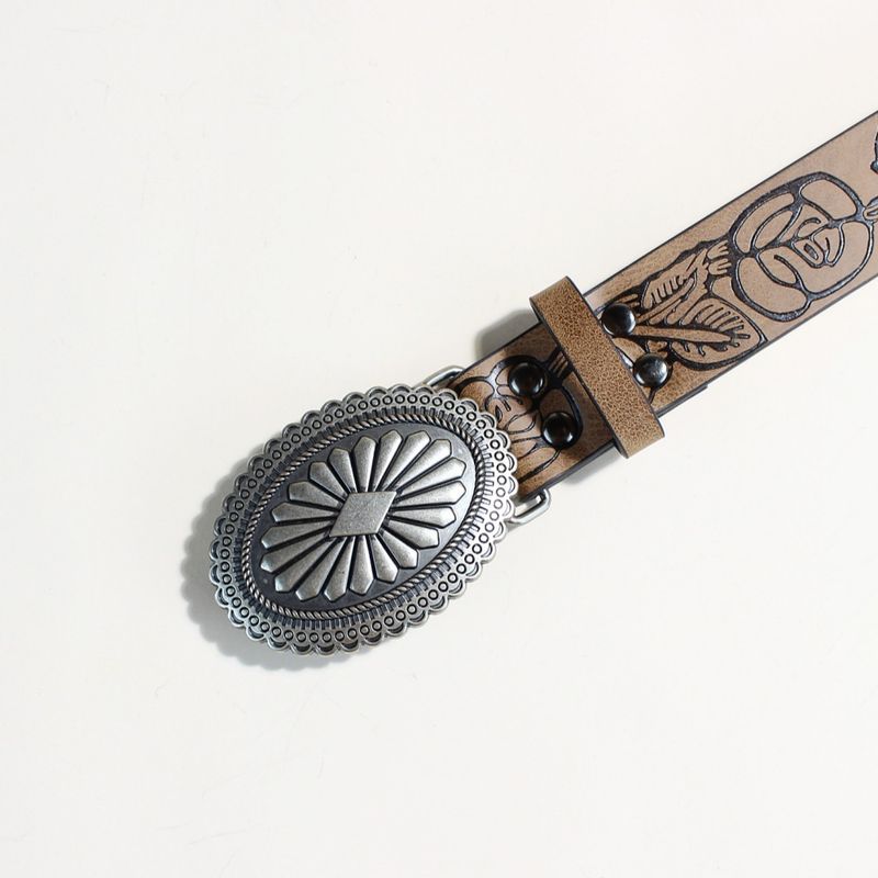 Wind Babes Daily Brown Texture Niche Pin Buckle Belt Printed Pattern Belt_voghion.com