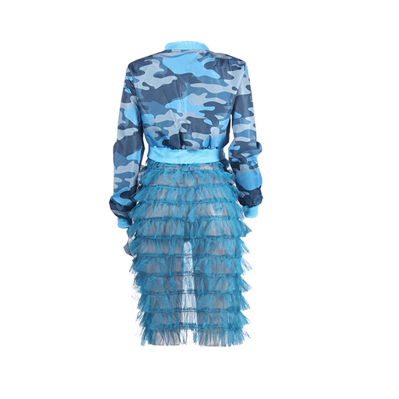 Women's Clothing Camouflage Print Zipper Mesh Splicing Jacket_voghion.com