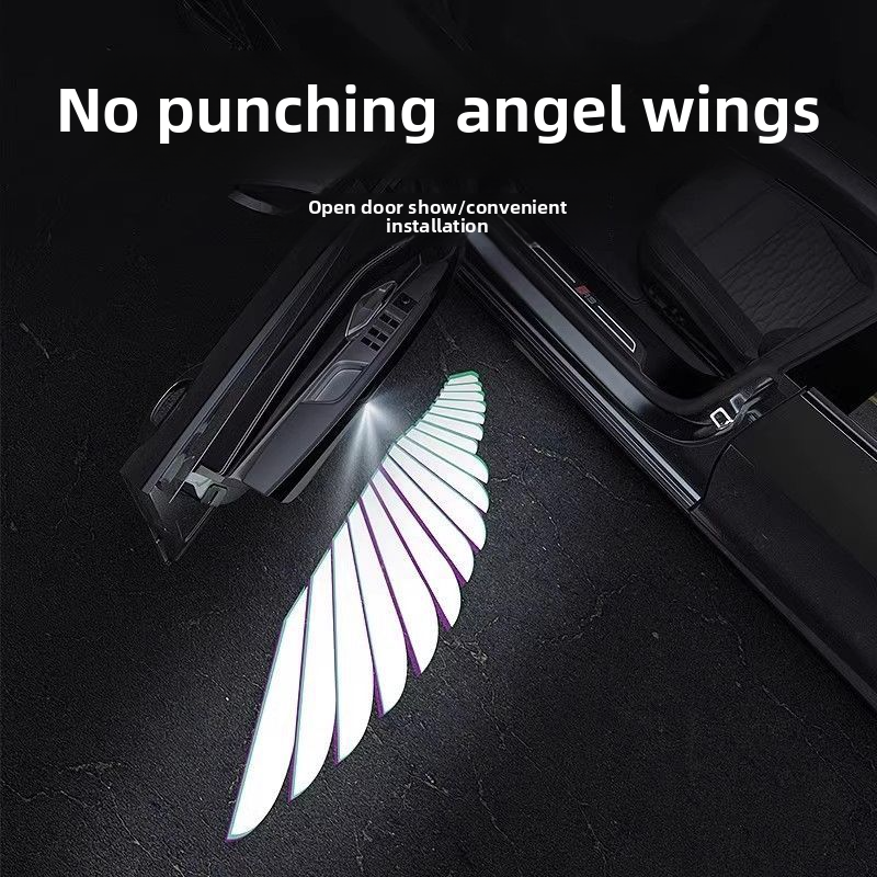 Luce di benvenuto da pavimento con proiezione ad ala d'angelo, decorazione d'interni, senza cablaggio, sensore di apertura portiera auto_voghion.com