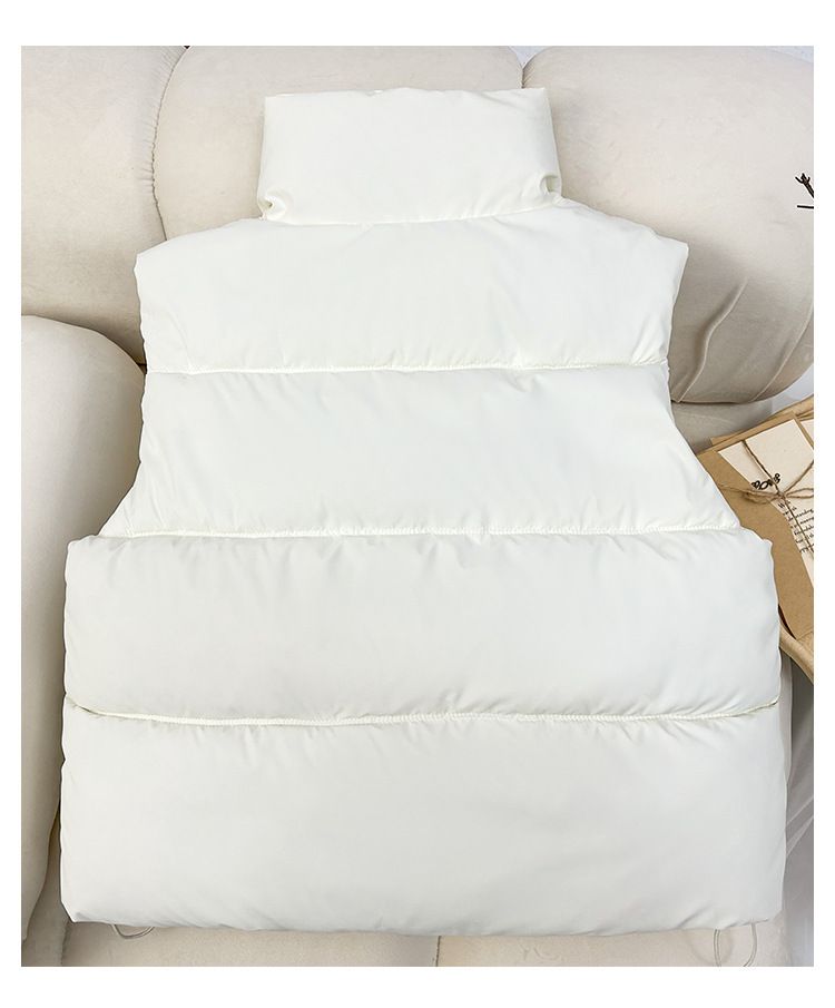 Gesteppte Pufferweste für Damen mit Stehkragen, lockere Passform, einfarbig, lässige Winterweste für Damen (Beige, Schwarz, Grün, Kaffeebraun)_voghion.com