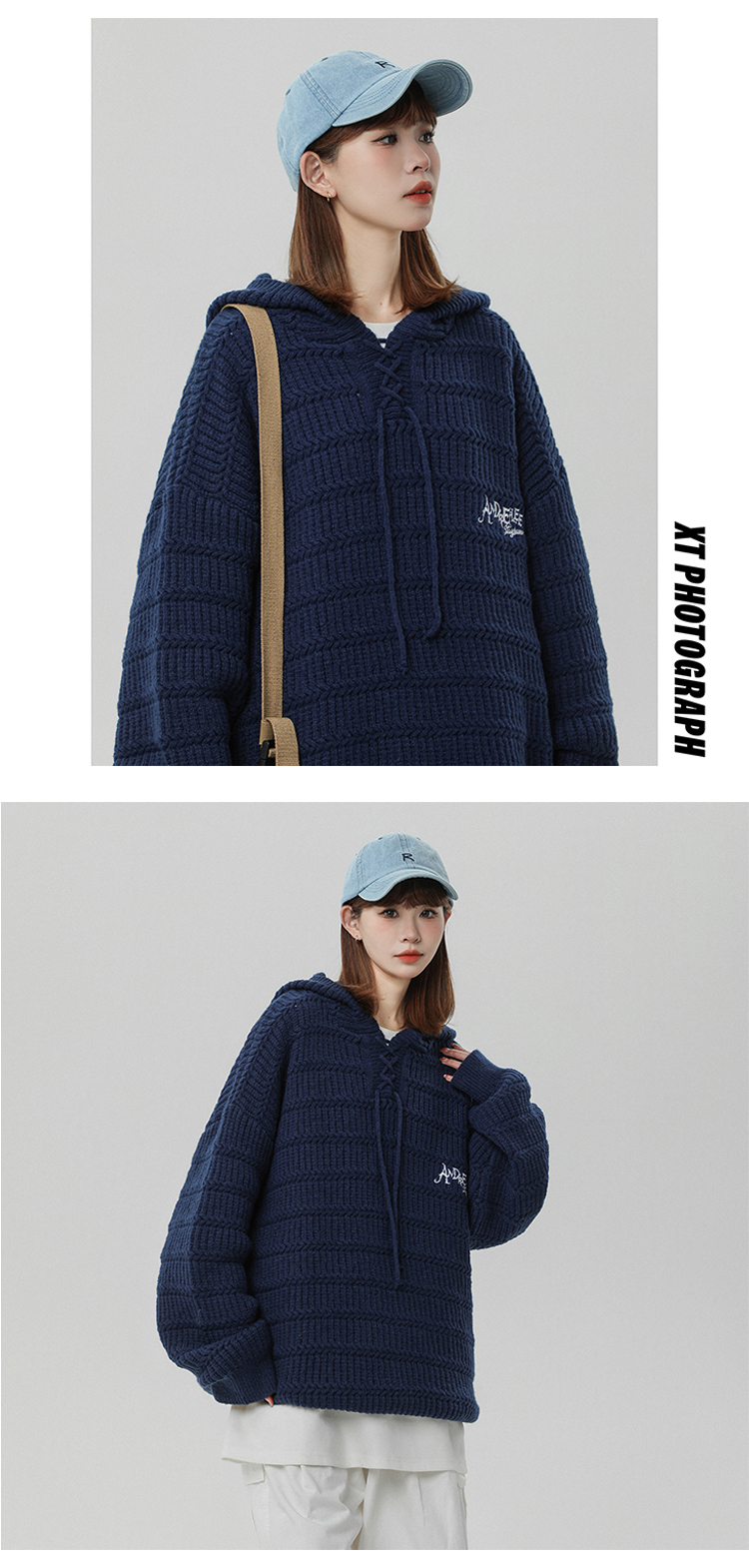 2023 Autumn/Winter Hooded Knitwear Women's Drawstring Loose Embroidered Pullover Sweater B213-8079-P80 Control 98_voghion.com