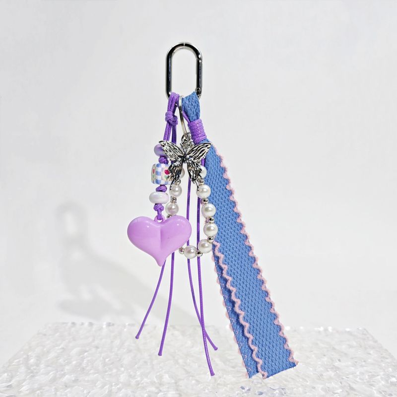 Ciondolo per borsa a forma di cuore con catena di perle, portachiavi, cinturino intrecciato, corda intrecciata_voghion.com