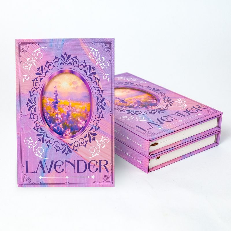 Education & Office Supplies Ins Wind Pink Purple Blue Contrast Color Cover Lavender Flower Sea Hard Shell Portable Triple Folding Notebook_voghion.com