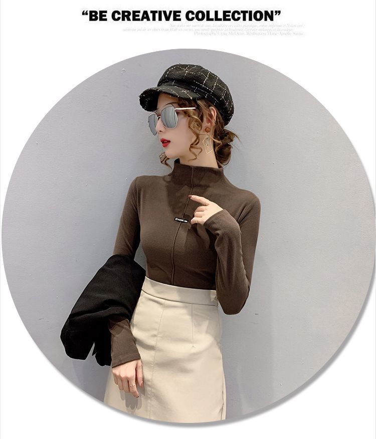 Camiseta cálida de manga larga para mujer, top de estilo occidental, camisa inferior adelgazante, cuerpo delgado_voghion.com