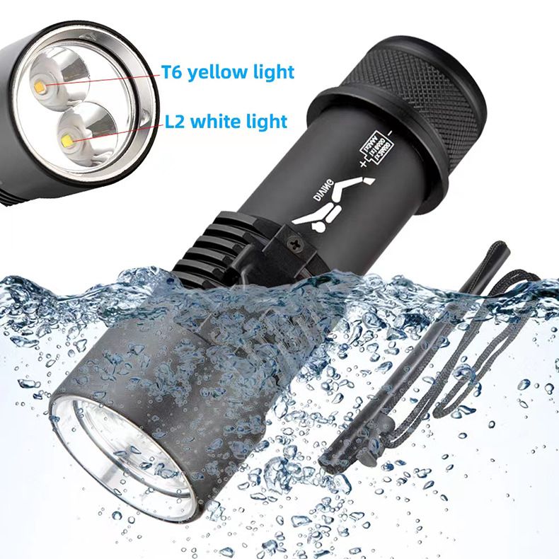 Duikzaklamp XHP70 Duikzaklamp van aluminiumlegering met sterk licht, geel en wit licht, dubbele lichtbron_voghion.com
