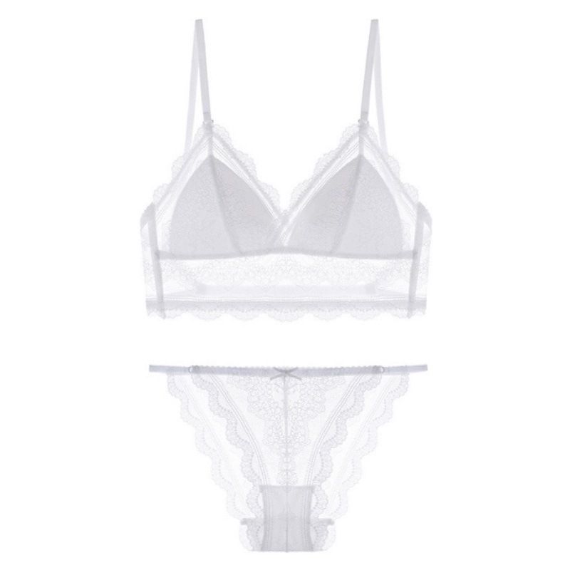 Ensemble de soutien-gorge triangle en dentelle pour femme, sous-vêtements sexy en forme de U avec dos magnifique, sans anneau en acier, bonnet fin_voghion.com
