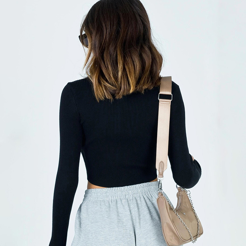 Women's solid color long sleeve T-shirt_voghion.com
