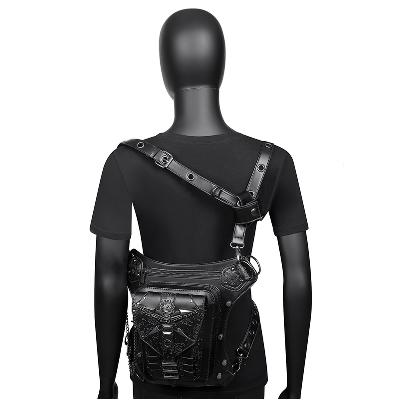 Neue Steampunk-Umhängetasche für Damen mit Totenkopf-Kettentasche, für den Außenbereich, Motorrad-Gürteltasche für Männer_voghion.com