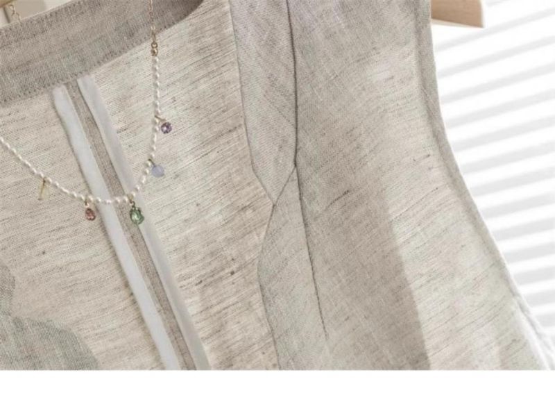 Veste blazer sans manches en lin à col en V, style britannique vintage artistique, pour femme, collection été 2024._voghion.com