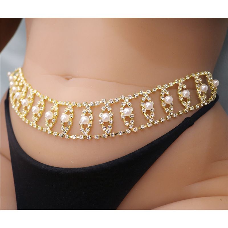 Nuova catena per la pancia con perle e strass scintillanti, accessori da spiaggia per la vita._voghion.com