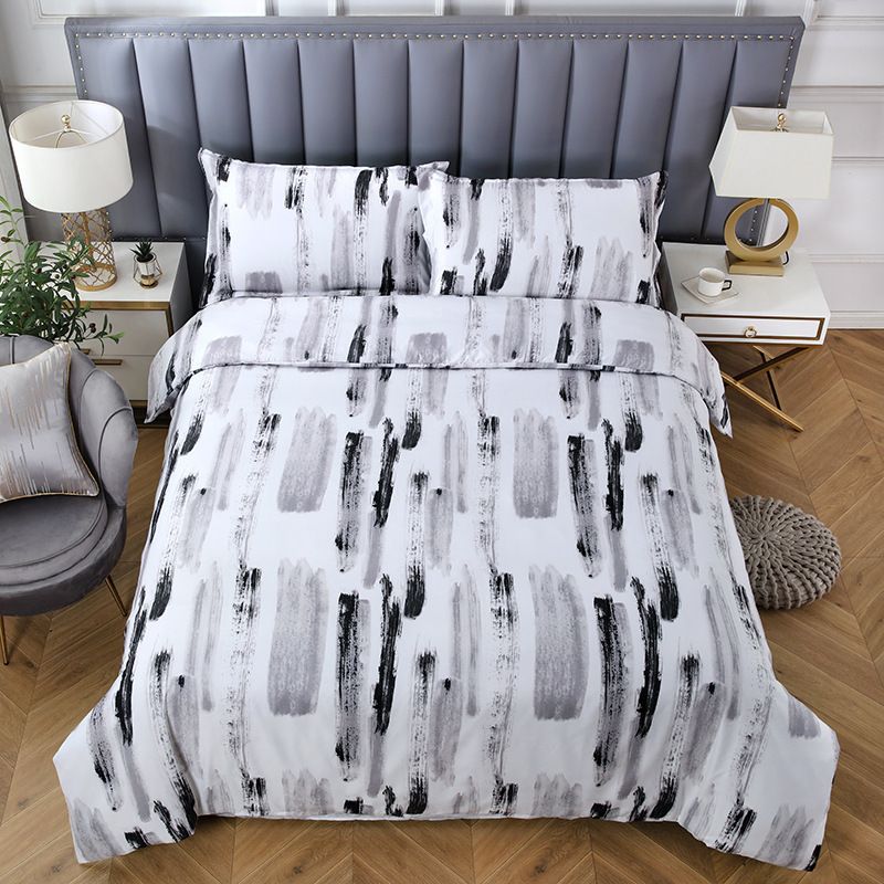 Luxuriöses Bettwäscheset mit Marmormuster im Bohème-Stil, drei- oder vierteilig, gesteppte, dicke Bettdecke aus Baumwolle für Doppelbetten_voghion.com
