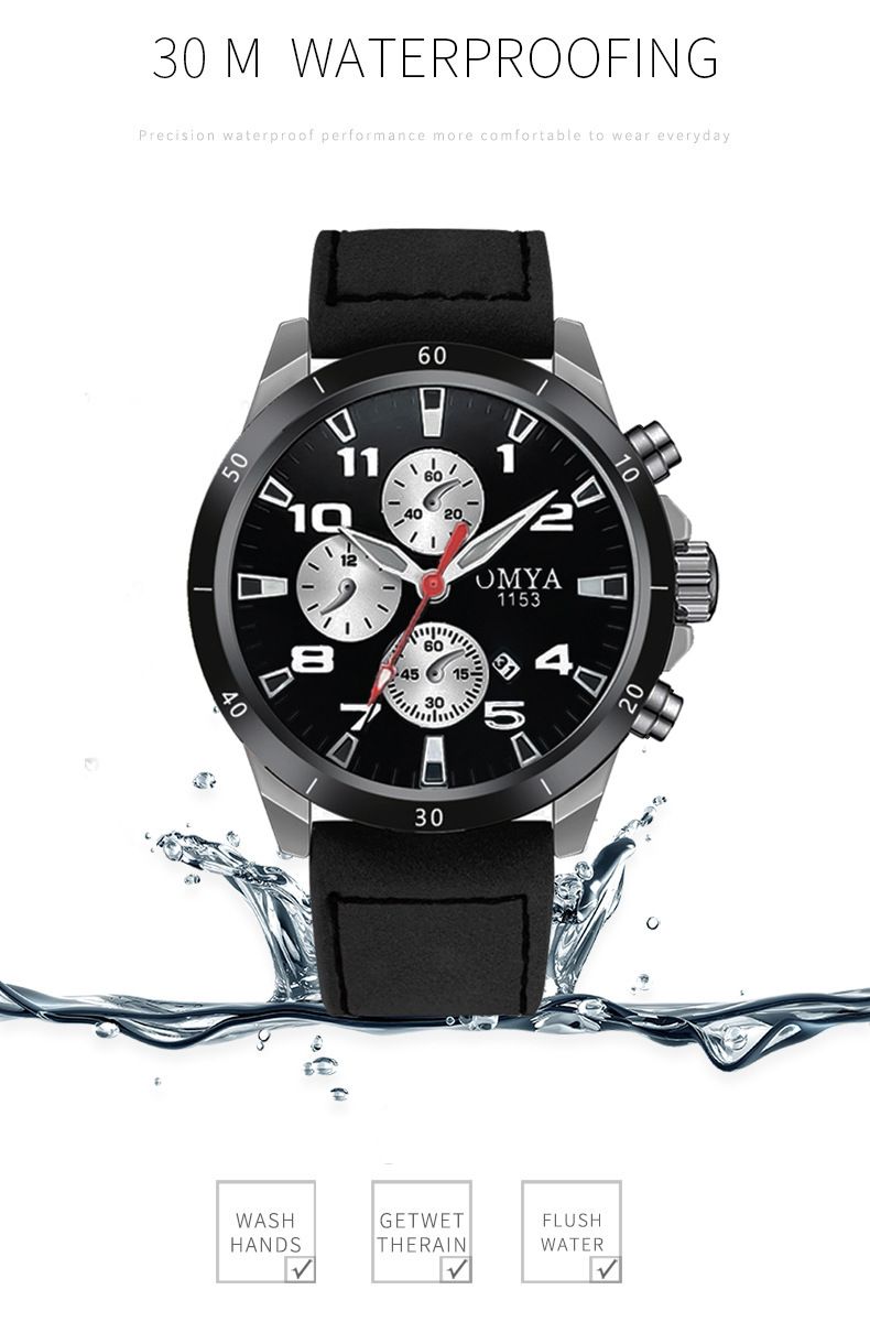 Leather Strap Watch Men's Quartz Watch Fashion Waterproof Watch_voghion.com