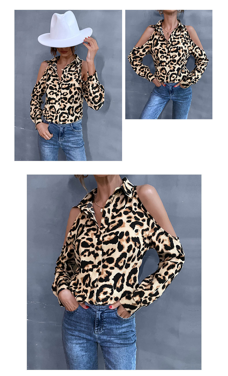 Camicia con spalle scoperte a maniche lunghe con risvolto con stampa leopardata_voghion.com