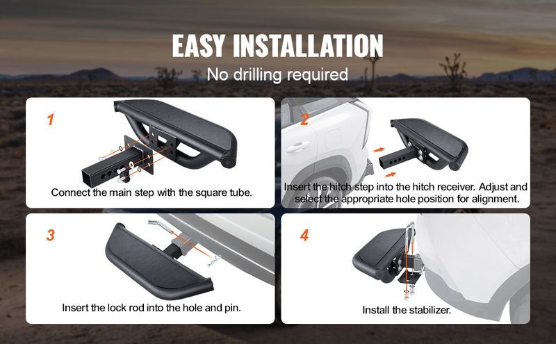 VEVOR Hitch Step For 2" Receiver Universal Trailer Tow Rear Bumper Guard Steel_voghion.com
