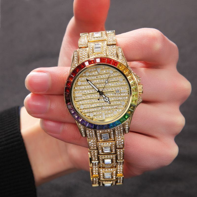 HypeBeats Men's Hip-Hop Watch - 45mm Color Diamond Quartz Chronograph With Butterfly Clasp_voghion.com