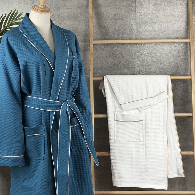 Luxury White Summer Bathrobe - Lightweight & Breathable (Diamond Waffle Weave, Spa & Sauna Use, Hotel Grade)_voghion.com