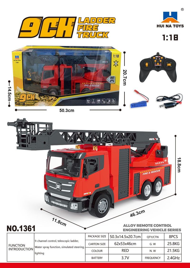 Mother & Kids 1:18 Scale 9-Channel Remote Control Alloy Fire Truck Realistic Design LED Lights Premium Construction Vehicle Toy For Kids & Collectors_voghion.com