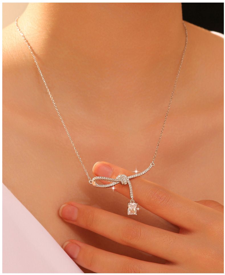 Collana con moissanite quadrata coreana in argento sterling S925, pendente di nicchia di lusso di alta gamma per donna, regalo di compleanno per fidanzata_voghion.com