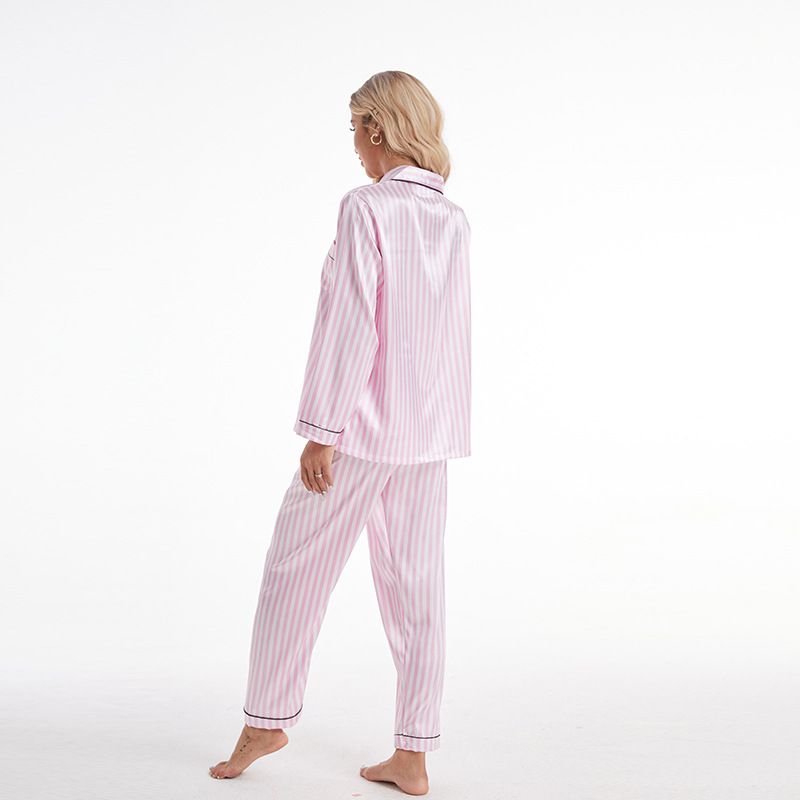 Pigiama da donna per infermiere, con maglietta a righe bianche e rosa, pantaloni e maniche lunghe_voghion.com