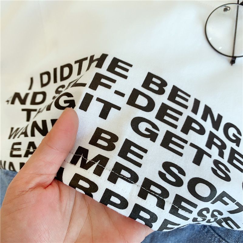 Mamma e bambini estate ragazze vestito bambino stile occidentale bambini personalità alla moda coreano pantaloncini lettera senza schienale maglietta denim_voghion.com