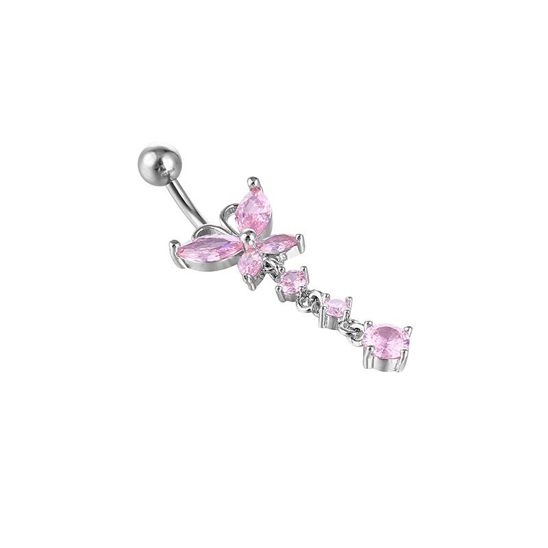 Anelli per ombelico con serpente a farfalla con zirconi rosa per gioielli da piercing all'ombelico con bilanciere curvo a forma di cuore per ragazze da donna_voghion.com