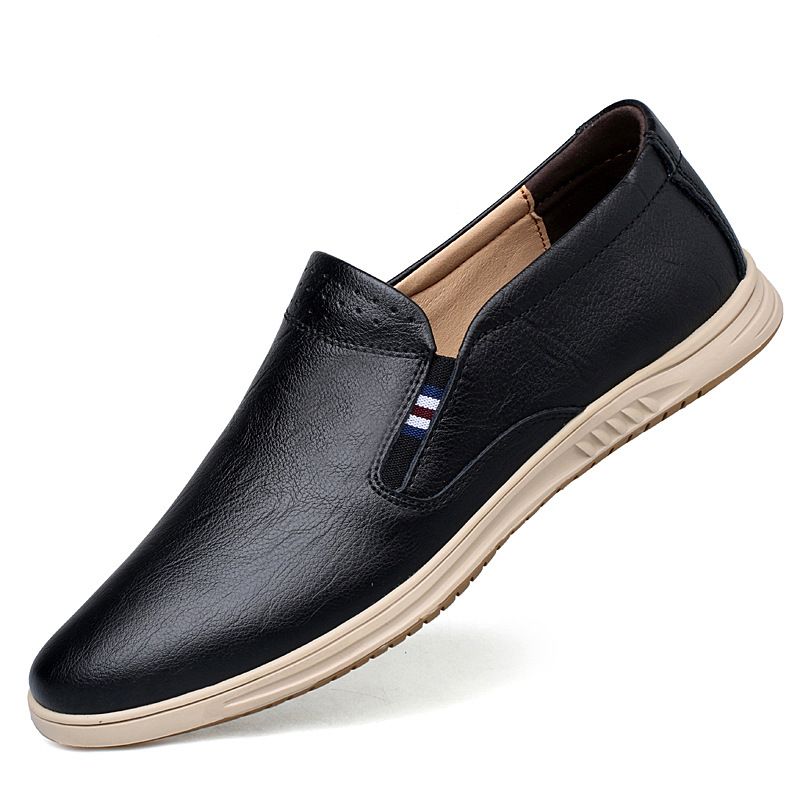 Mocassini casual slip-on in vera pelle con punta arrotondata da uomo Euro Step, traspiranti, con tacco basso, scarpe da lavoro quotidiane_voghion.com
