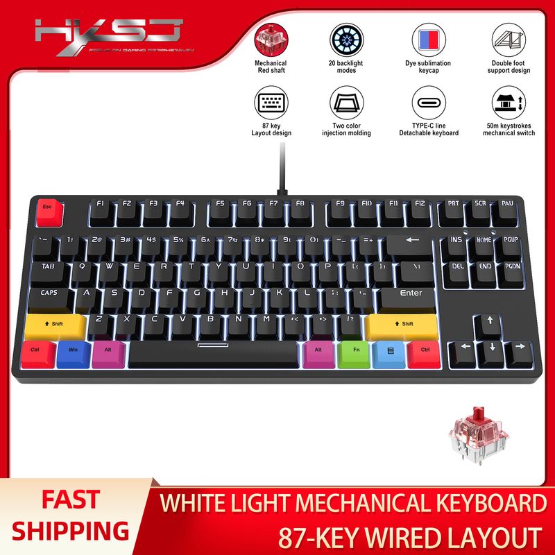 87 Key Wired Mechanical Red Axis Keyboard For Esports And Office, With Over 20 Types Of White Light Spot Gaming Keyboards That Can Be Unplugged And Pl_voghion.com