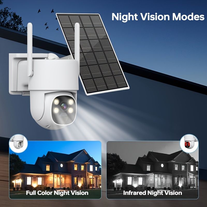 Solar Outdoor Security Camera , Spotlight Alarm, PIR Motion Detection, IP65 Waterproof, Night Vision, Gimbal, Rechargeable Battery, Outdoor Use_voghion.com