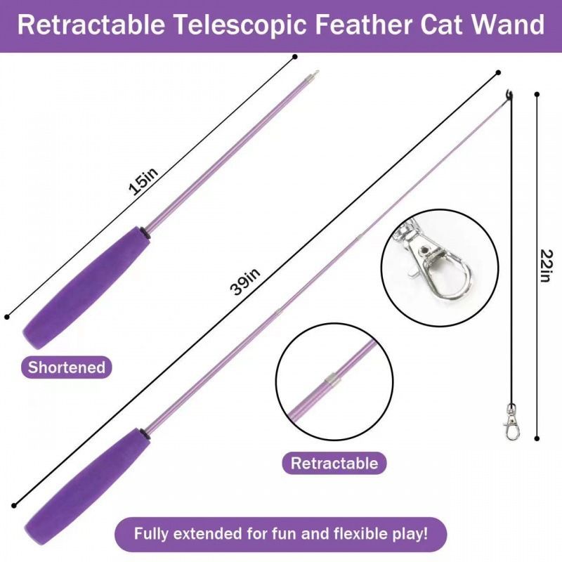 Bacchetta di peluche per gatti con testa di piuma sostituibile e asta estensibile, set di giocattoli da masticare per l'autointrattenimento dei gatti_voghion.com