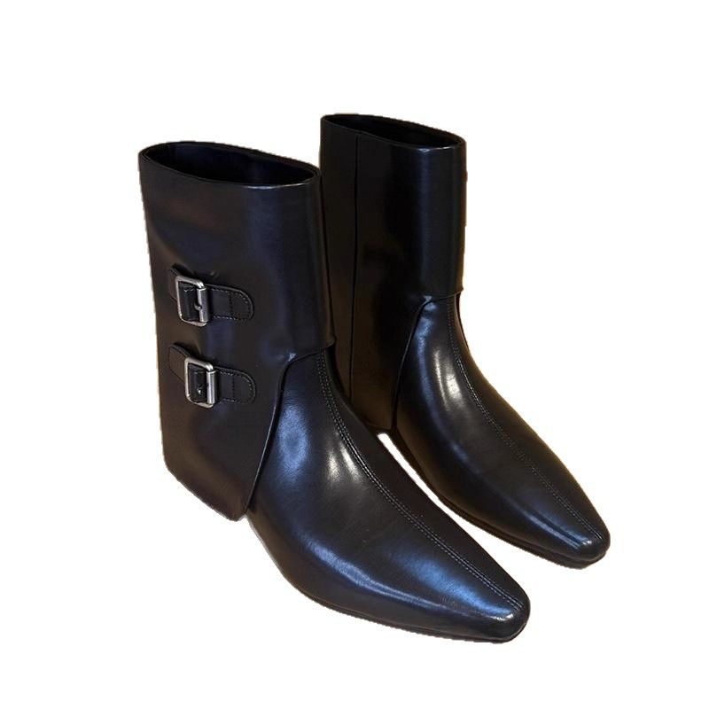 2025 Retro-Stiefeletten aus Rindsleder mit eckiger Zehenpartie und Reißverschluss hinten von Martin für Damen, neue modische und vielseitige kurze Stiefeletten für Herbst und Winter_voghion.com