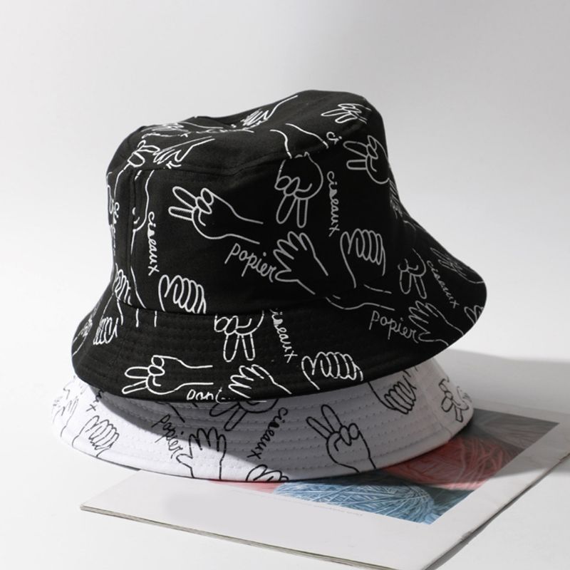 Moda Kamień Papier Nożyczki Drukuj Kapelusz Wiadro Haruku Hip Hop Rybak_voghion.com