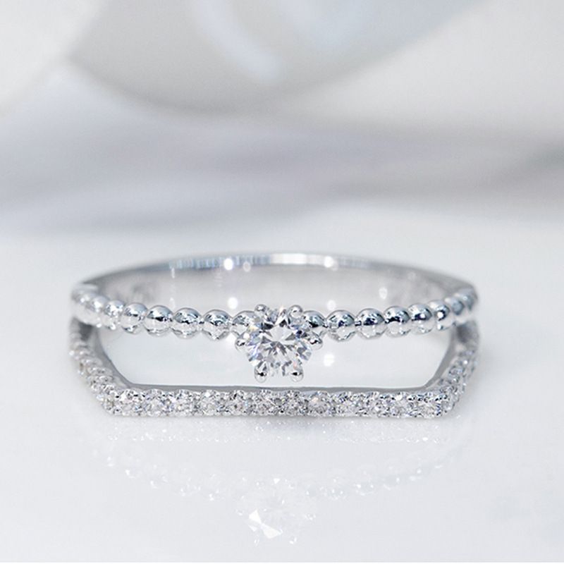 Moda Sterg Sier Donna Semplice Doppio Impilabile Moda Gioielli Set Sposa Anello di Fidanzamento Accessori_voghion.com