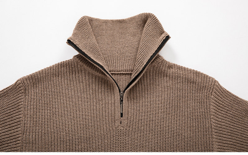 Autumn Winter Knitted With A Flip Collar And Half Zipper Knit Base, Solid Color Slim Fit Men's Sweater_voghion.com