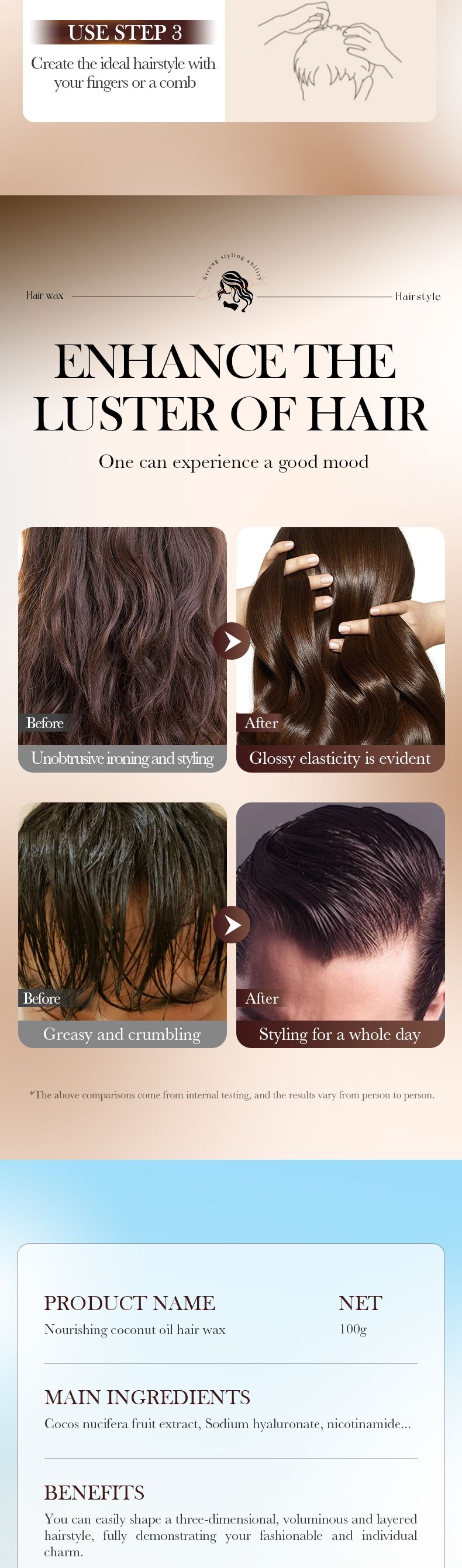 Haarwachs SADOER Pflegendes Kokosöl-Haarwachs 100 g Festes Styling-Haar, krauses Haarwachs_voghion.com