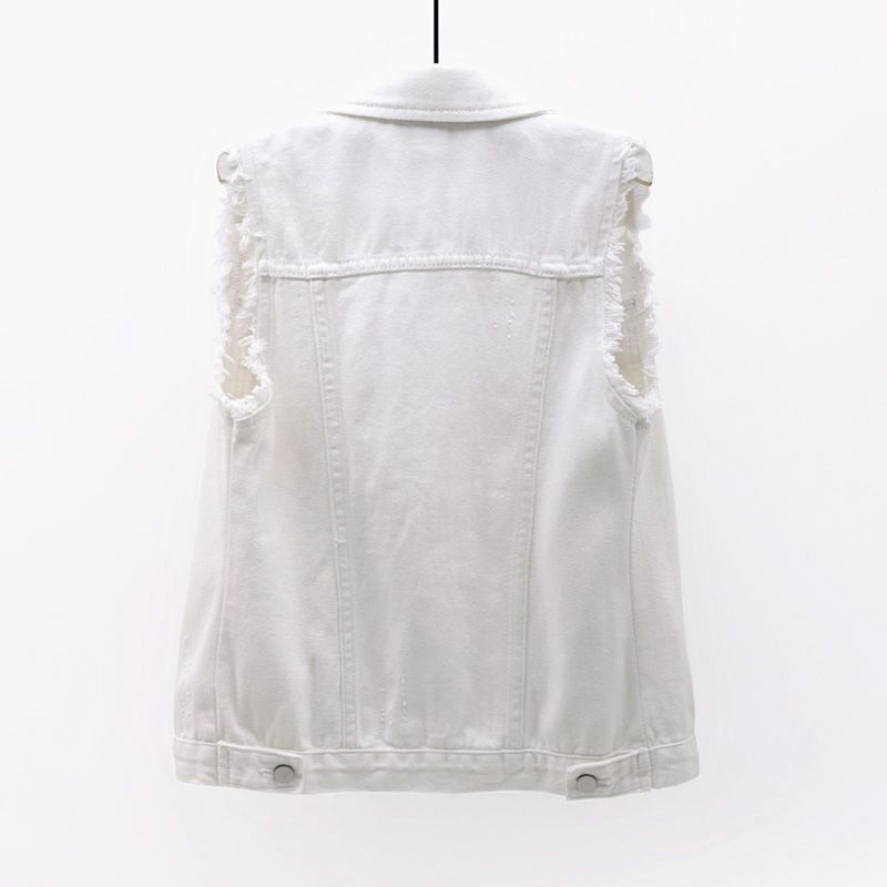 Ropa de mujer Chaleco vaquero multicolor Chaqueta corta ajustada sin mangas para mujer Cárdigan superior roto_voghion.com