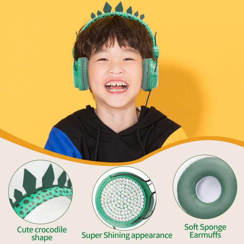 Headphone Lightweight Adjustable Dinosaur Design Children Wired Stereo Headset For Learning_voghion.com