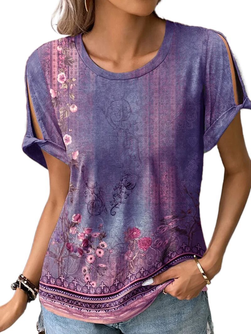 Plus Size 2025 Summer New Women's Printed Pattern Round Neck T-Shirt Short Sleeve Pullover Best For Summer_voghion.com