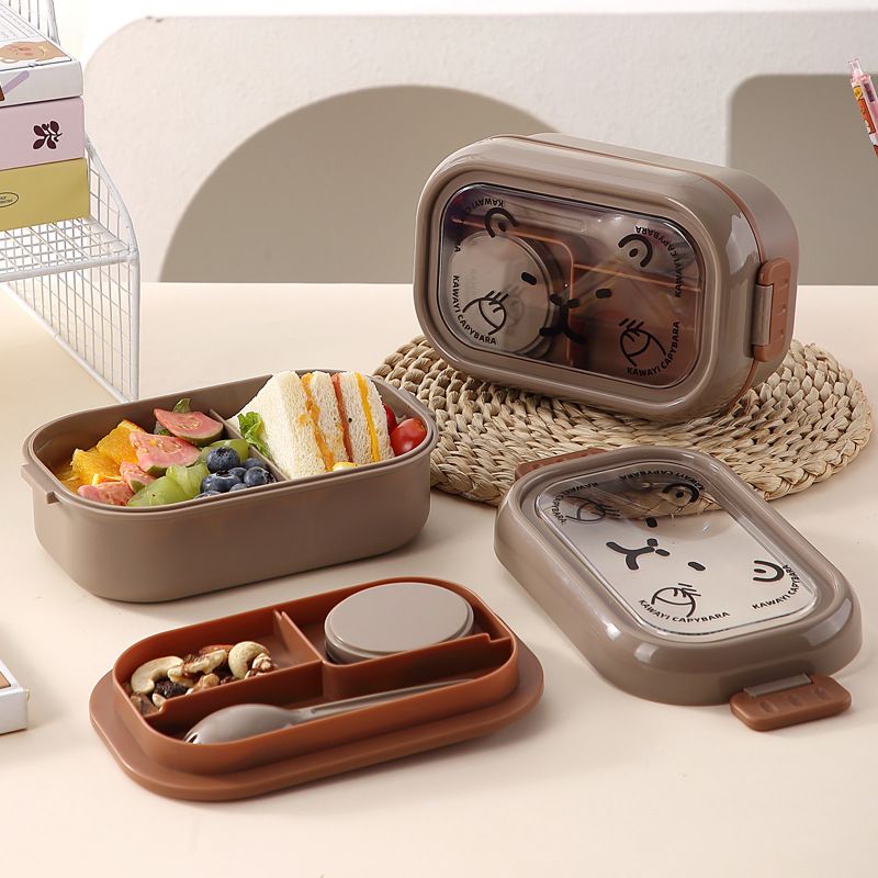Bento per studenti, contenitore per il pranzo portatile con frutta e salsa, per bambini, in plastica, modello Kapibara_voghion.com