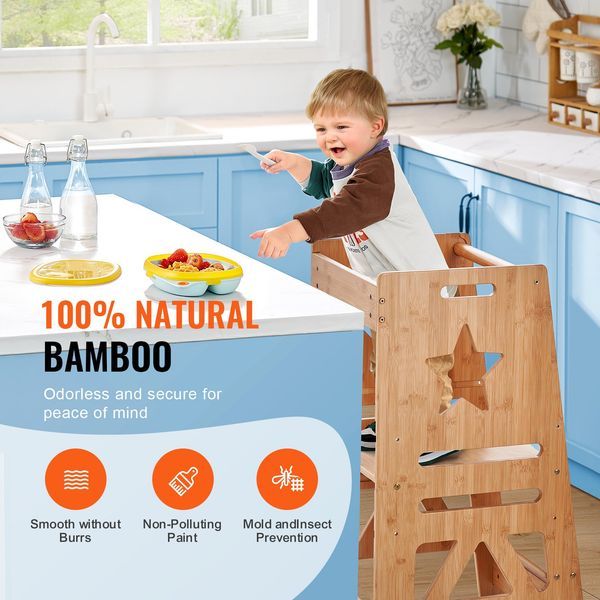 Tower Step Stool, 3-Level Height Adjustable Toddler Step Stools For Kids, Bamboo Kids Standing Tower Learning Stool With Safety Rail For Kitchen Co_voghion.com