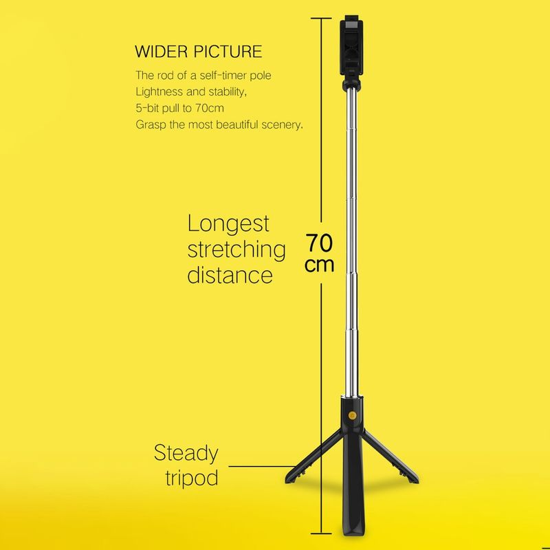Kunjiuyou Handheld Bluetooth Stand Selfie Stick Remote Shutter για κάμερα τηλεφώνου-Μαύρο_voghion.com