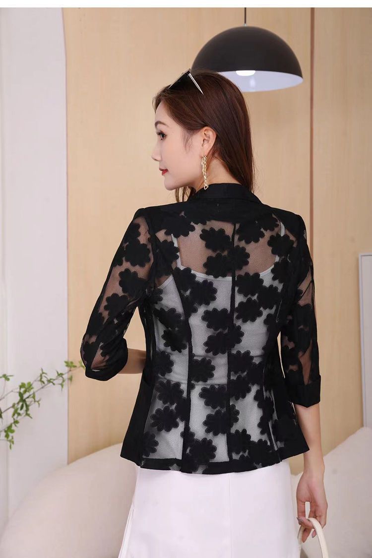 Giacca da abito piccola in pizzo da donna, da indossare come capospalla, popolare e alla moda, camicia estiva sottile con maniche a tre quarti e protezione solare._voghion.com