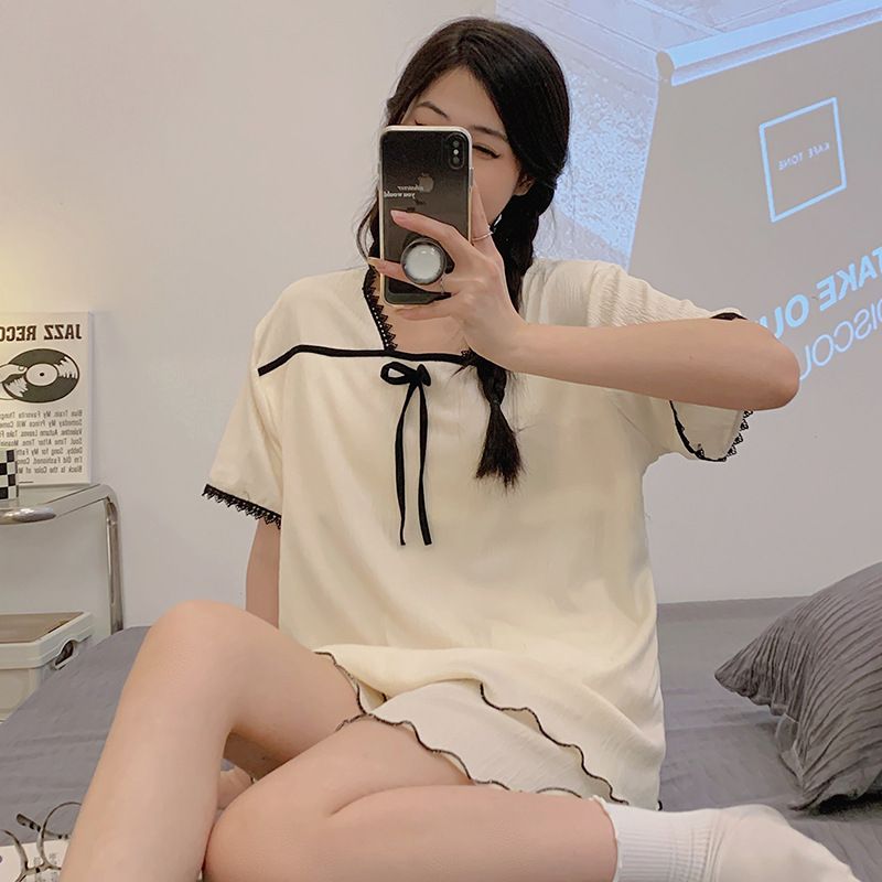 6535 Baumwollpyjama für Frauen im Sommer 2024, süße Prinzessinnen-Stil, kurzärmelige Shorts, Übergröße, 200 Pfund Fett, M, Heim_voghion.com