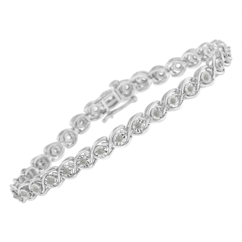 .925 Sterling Silver 1/2 Cttw Diamond Criss-Cross Miracle-Set 7" Link Bracelet (I-J Color, I2-I3 Clarity)_voghion.com