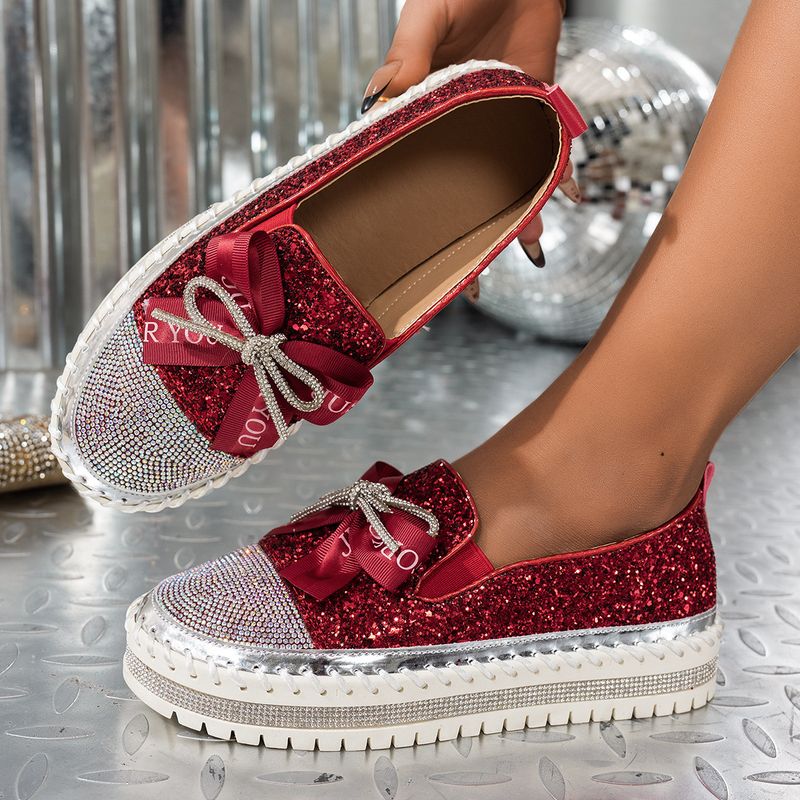Damenschuhe Neue große Größe Strass Schleife Freizeitschuhe Nischendesign Einzelschuhe Trend_voghion.com