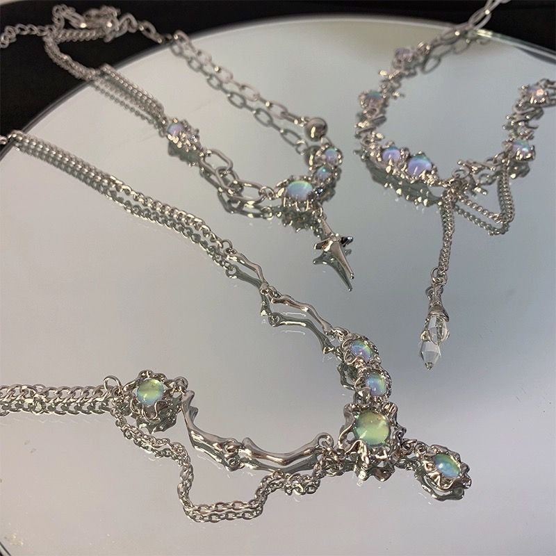 Klaar Voorraad Kpop Mode Glanzende Ster Ketting voor Vrouwen Y2K Kristal Zirkoon Kruis Hanger Kettingen Meisjes Antiek Zilver Kleur Sleutelbeen_voghion.com