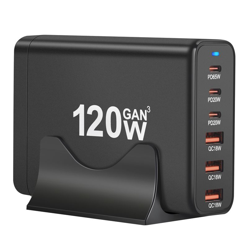 120W GAN Multi USB 6 Port Hub Type C Charger PD Fast Charging Station Smart Charger For IPhone Samsung Xiaomi_voghion.com