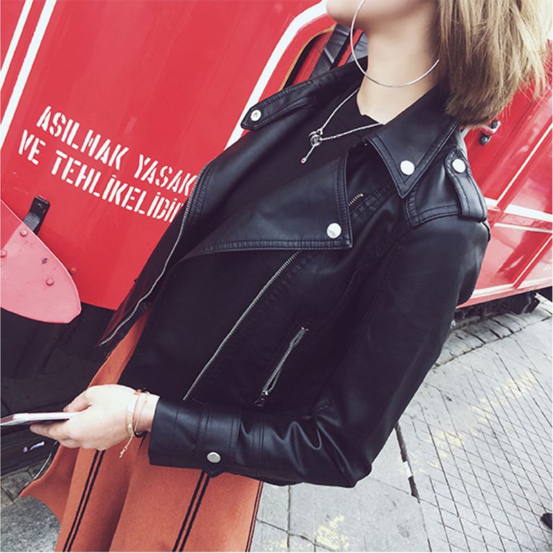 2024 Spring And Auumn New Moorcycle Small For Women, Shor Coa, Suden Korean Syle, Black Slim Fi PU Leaher_voghion.com
