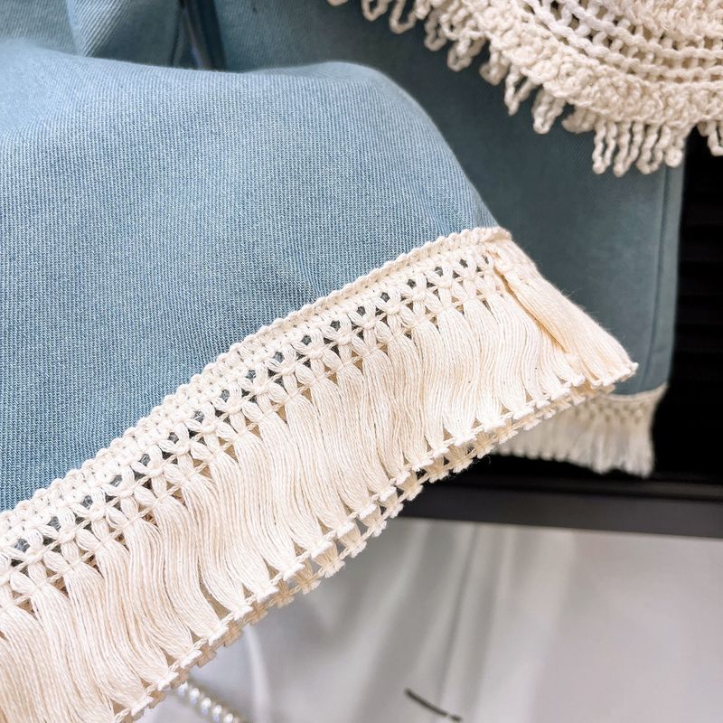 Abbigliamento estivo per bambine, set di moda, top in pizzo lavorato a maglia, jeans con nappe, due pezzi._voghion.com