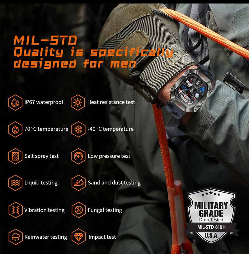 Smart Watch Voller Touchscreen Sportmodus Neue Smart Watch Bluetooth-Anruf Dreifach gesicherter Außenkompass Echtzeit-Drucknadel KR80 Smart Watch_voghion.com