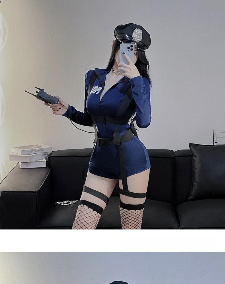 Captain Stewardess Cos Costume Night Bar Clothes Cosplay Halloween Female Police Officer Uniform_voghion.com